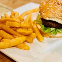 Hamburger · beef patty, lettuce, tomatoes and onions.