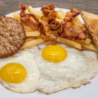 Egg Platter · Two eggs served with potatoes & toast.