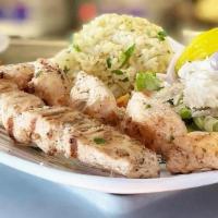 Souvlaki Platter · your choice of souvlaki meat served with a potato, greek salad, pita and tzatziki sauce