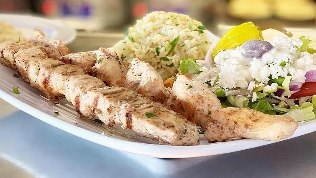 Souvlaki Platter · your choice of souvlaki meat served with a potato, greek salad, pita and tzatziki sauce