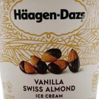 Häagen-Dazs Vanilla Swiss Almond Ice Cream · Creamy, Häagen-Dazs vanilla Swiss almond flavored ice cream.