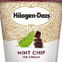 Häagen-Dazs Mint Chip Ice Cream · Creamy, Häagen-Dazs mint chip flavored ice cream.