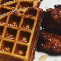 Chicken & Waffles. · Belgium Waffle  Served with chicken Wings.