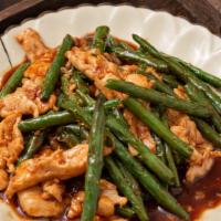 Chicken With String Beans · Sauteed sliced white meat and string beans w. Brown sauce.