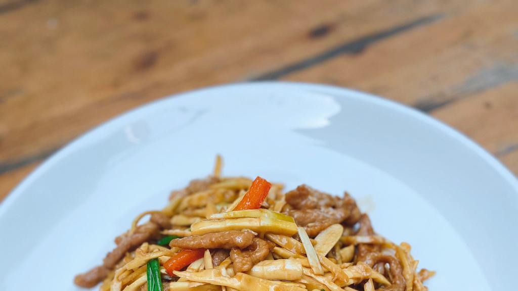 Shredded Pork With Bamboo Shoots · Sauteed shredded pork w. Bamboo shoots and red pepper.