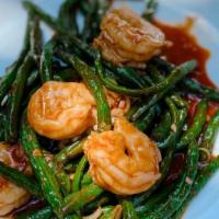 Jumbo Shrimp With String Beans · Sauteed Jumbo Shrimp  w. String beans in brown sauce.