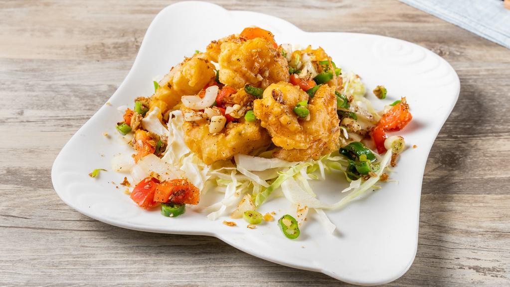 Jumbo Shrimp  With Salted Pepper · Fried prawns and onion w. Salted pepper. Spicy.