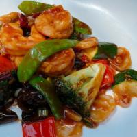 Jumbo Shrimp With Spicy Garlic Sauce · Sauteed jumbo shrimp and mix veg w. Spicy garlic sauce. Spicy.