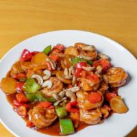 Jumbo Shrimp With Cashew Nuts · Sauteed jumbo shrimp and diced red pepper, water chestnuts, cashew nuts w. Brown sauce.
