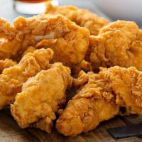 Chicken Tenders · Crispy golden chicken tenders, served with a homemade dijon mustard dip.