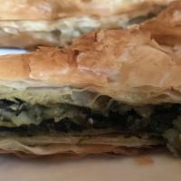 Spanakopita · Spinach and feta pie.