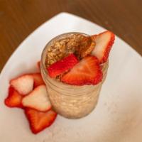 Overnight Oats · steel cut oats absorbing overnight with organic almond milk, chia seeds and a hint of pure v...