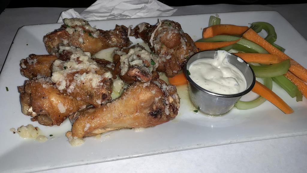 Large Buffalo Wings · Twelve wings served with blue cheese dressing, carrots and celery.