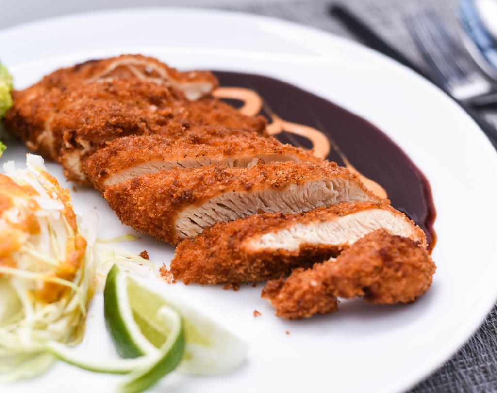 Chicken Katsu · Panko breaded chicken breast with Japanese BBQ sauce and chipotle mayo.