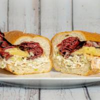 *Pastrami Rachel · Swiss, cole slaw, and russian dressing.