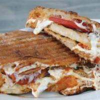 Grilled Chicken Panini
 · Grilled chicken, fresh mozzarella, sweet red pepper and sundried tomato, and basil mayo.