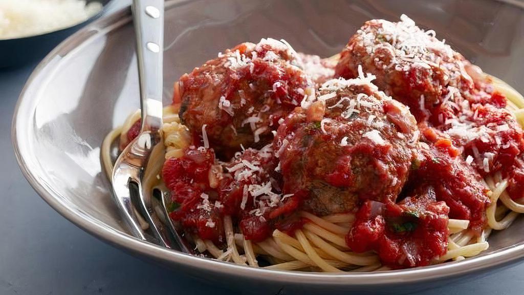 Linguine And Meatballs · linguine, beef & pork balls and tomato-basil sauce