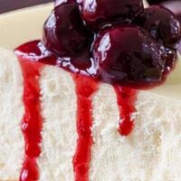 Cheese Cake · Ricotta vanilla cheese cake with Morello cherries