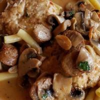 Chicken Marsala · Tender pan seared chicken breast braised in a 