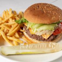 Cheeseburger · Homemade burger with american cheese on hamburger bun