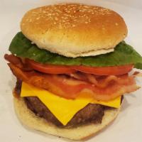 Bacon Cheeseburger · Homemade burger  with bacon and american cheese on hamburger bun
