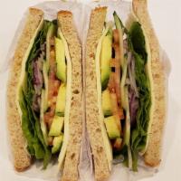 Delight Garden Sandwiches · Avocado, fresh mozzarella, jalapeno peppers, cucumbers, red onion, romaine lettuce on wheat ...