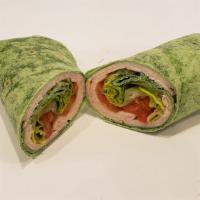 Smoked Turkey Wrap · Smoked Turkey: lettuce, tomato, low-fat mayo on spinach wrap