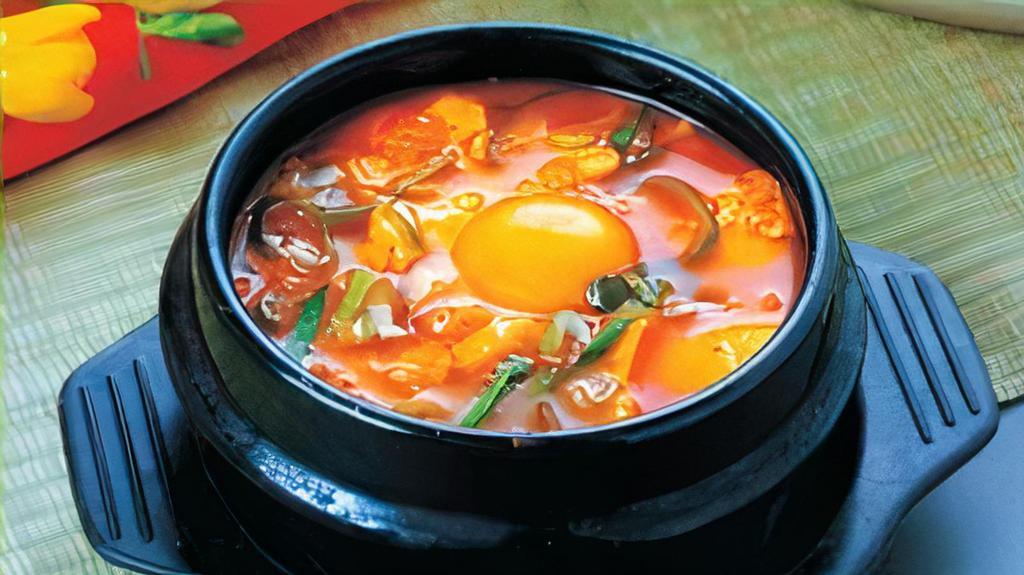 Soon Tofu Soup 순두부 · Spicy soft tofu soup, served with rice