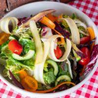 Market Salad · Field greens, heirloom tomatoes, cucumber, escarole, olives, and lemon vinaigrette