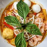 Curry Laksa Noodle Soup Highnoon Special · Fragrant, fully flavored, and mildly spicy. Spicy coconut curry broth made with choice of no...