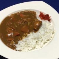 Chicken Curry Rice · Spicy. Japanese curry simmered with carrots, chicken, and onions on top of rice.