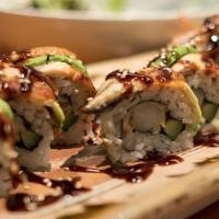 Dragon Tempura Roll (8 Pcs) · Tempura roll topped with broiled eel and avocado
