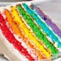 Rainbow 🌈 Cake  · Our best seller - six layers of rainbow-colored vanilla
cake filled high with a sweet vanill...