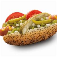6”   Chicago Dog · Mustard, onion, pickle, tomato, sport peppers, celery salt, and relish.