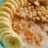 Mexicanito Rice Pudding Bowl · Warm cooked rice with almond milk, sugar, cinnamon sticks. Topped with banana and vanilla al...