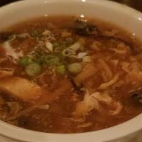 Qing'S Famous Hot & Sour Soup - Small · Rich & tangy broth with tofu, black wood ear mushroom, shredded bamboo shoots, mushroom, egg...