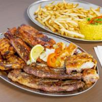Super Combo  · TWO PIECES OF PORK STEAK, FOUR PIECES OF PORK RIBS, TWO PIECES OF BEEF RIBS & HALF CHICKEN. ...