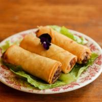 Veggies Spring Rolls · Cabbage, carrot, glass noodle wrapped in the rice wraps.