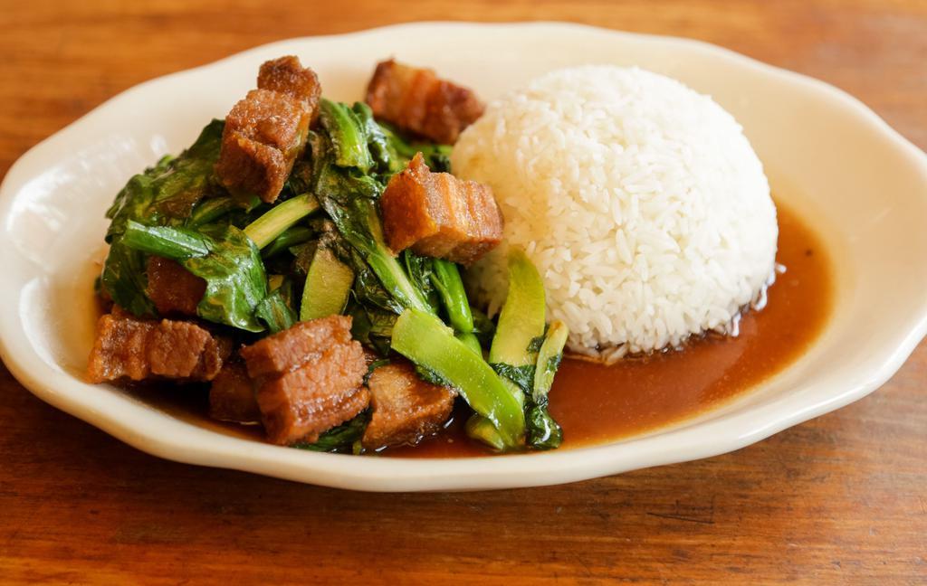 Pad Puk Ruam · Sautéed mixed vegetable with choice of meat served with jasmine rice.