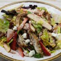 Strawberry Chicken Salad · Mixed Greens, Grilled Chicken, Strawberries, Apples, Raspberry Vinaigrette, Feta Cheese, Gla...