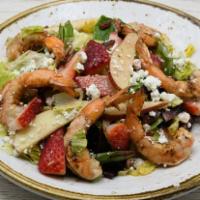 Strawberry Shrimp Salad · Mixed Greens, Grilled Shrimp, Strawberries, Apples, Raspberry Vinaigrette, Feta Cheese, Glaz...