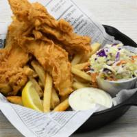 Captains Fish And Chips · Fries, Coleslaw, Tartar Sauce.