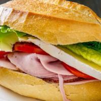 Le French Sandwich · French ham, brie cheese, dijon mustard, tomato and lettuce.