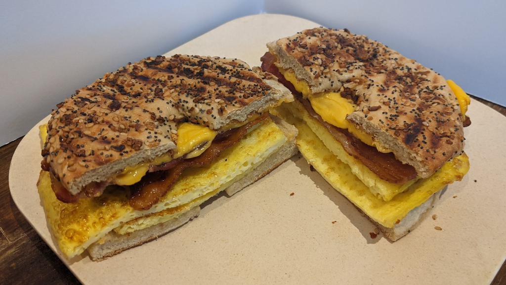 Bacon-Egg-Cheese Sandwich · on choice of bagel or multigrain roll.
