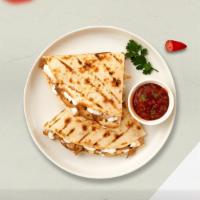 The Cheery Chicken Quesadillas · Grilled chicken wrapped with cheese in a grilled tortilla with pica de gallo.
