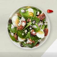 Popeye'S Choice · Spinach, feta, bacon, onion, olives, and two hard-boiled eggs tossed with house dressing.