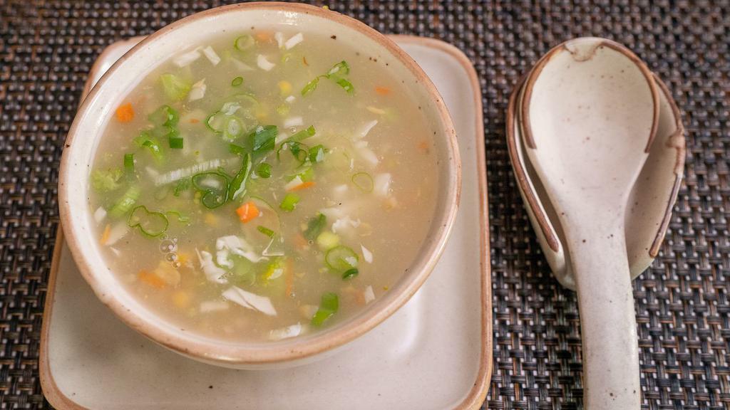 Sweet Corn Soup · Thick sweet corn soup served with your choice of vegetables or chicken