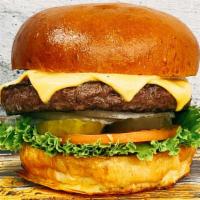 American Wagyu Cheese Burger · 6 oz American Wagyu beef patty, brioche burger bun, two slices of American cheese, lettuce, ...