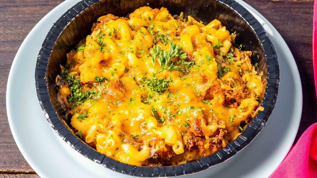 Baked Mac & Cheese · Cheesy Sharp Cheddar, Mozzarella & Provolone Cheeses with Crunchy Bread Crumbs