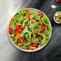 Garden Gaze Salad  · Spring mix, tomato, onion, avocado, cilantro, cucumber, peppers, carrots, corn, lemon juice,...